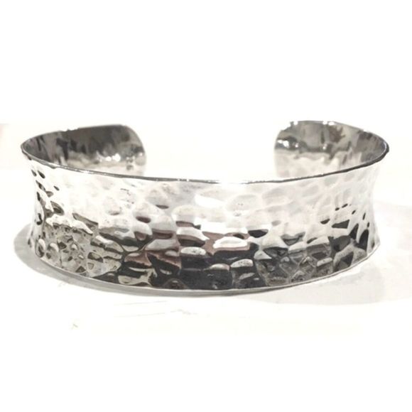 VINTAGE Sterling Silver Hammered Cuff Bangle Bracelet - Picture 2 of 5